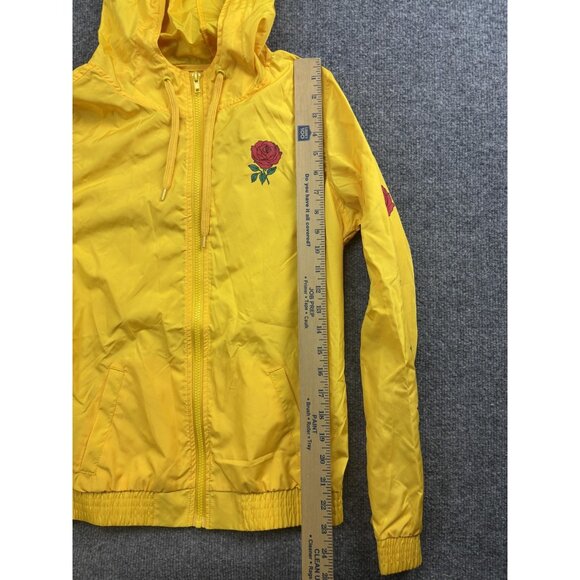 Empyre Jacket Womens M Yellow Hooded Windbreaker Full Zip Rose Graphic Print - Picture 4 of 6